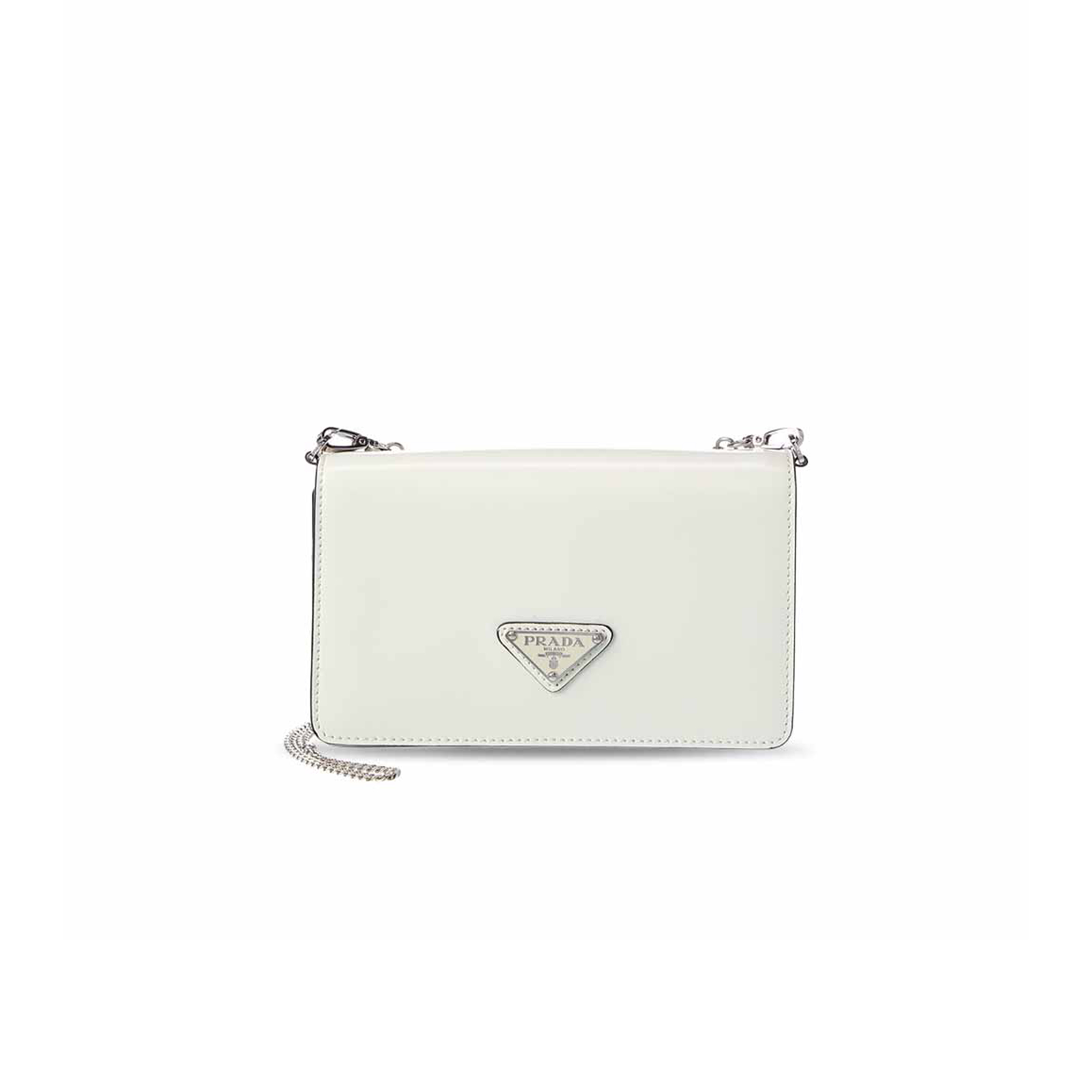 PRADA LOGO LEATHER WALLET ON CHAIN IN WHITE 1BD307 (19*10.5*3.5cm) 